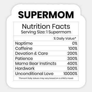 Supermom Nutrition Facts Sticker